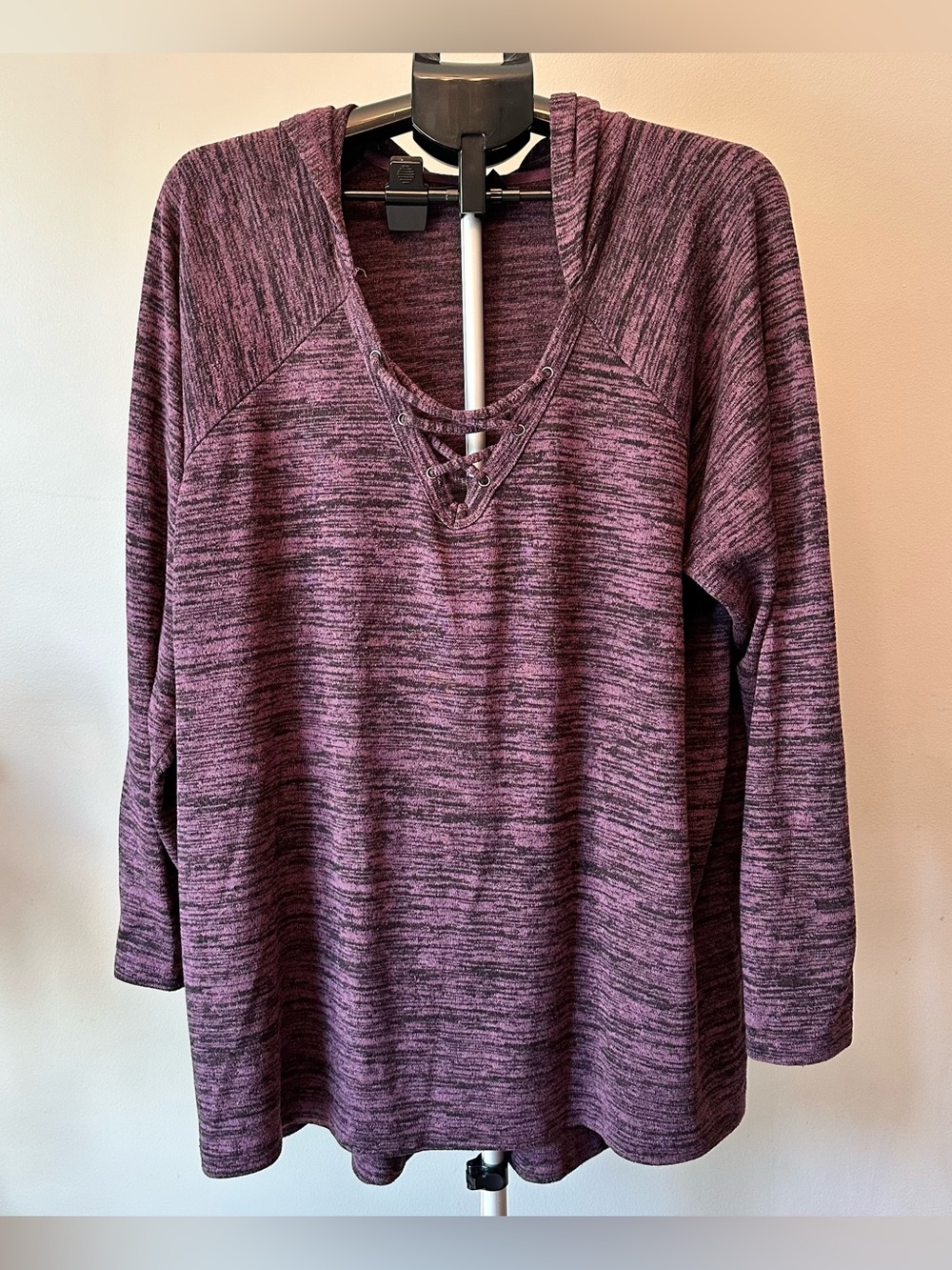 Torrid Super Soft Plush V-Neck Strappy Hoodie Hacci Knit Purple 3X